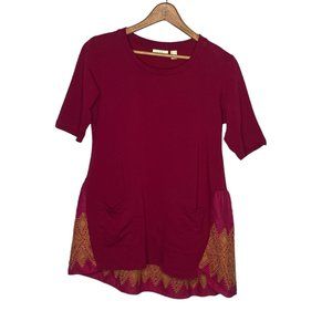 LOGO by Lori‎ Goldstein XS Red Stretch Knit Woven Embroidered Peplum Tunic Top